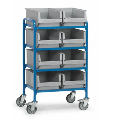 Image de Chariot d'appoint Fetra avec plateaux en bois pour 8 caisses Euro avec caisses Euro