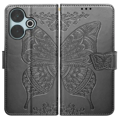 Produktbild von Avizar, Xiaomi Redmi 13 Hülle Blume Schmetterling mit Handschlaufe, Schwarz
