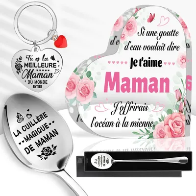 Immagine prodotto di Decorazione a forma di cuore in acrilico - Regalo per la mamma - Incisa - Portachiavi - Regalo di compleanno - Festa della mamma - Tecnologia UV