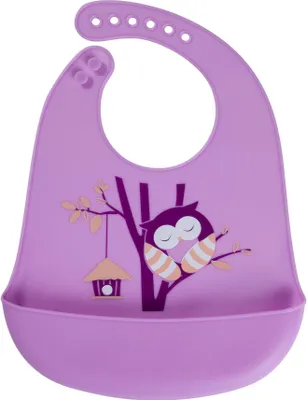 Produktbild von moin minis Baby Kleinkinder Silikon-Lätzchen mit Auffangschale Eule Motiv - einfach zu reinigen wasserdicht weiches Material größenverstellbar