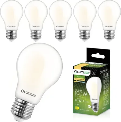Produktbild von LUMILED A60 E27 LED Lampen 6 Stück, 11W (ersetzt 100W), 1521 lm Classic milchig Filament, milchiges Leuchtmittel, E27 Sockel 3000K Warmweiß Birne Lampe, 360° Abstrahlwinkel vintage