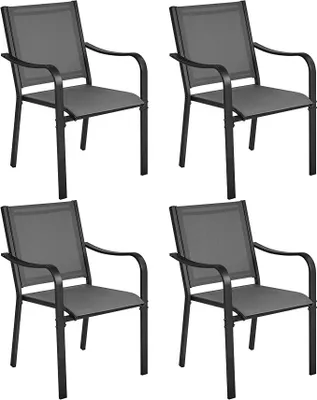 Imagen del producto de Sillas de jardín apilables, sillas de comedor, sillas para jardín, resistentes a la intemperie, sillas con reposabrazos para jardín, terraza o patio, capacidad de hasta 136 kg, color gris