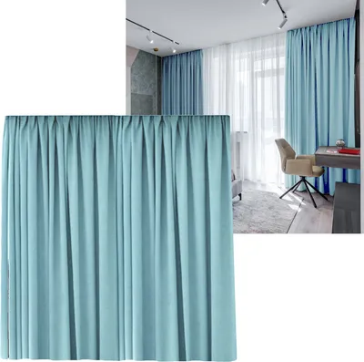 Produktbild von Kräuselband Blickdicht 300 (B) x 245cm (L) extra Breit Überbreite Abdunkelnd Vorhang Gardine Schal mit Universalband Himmelblau