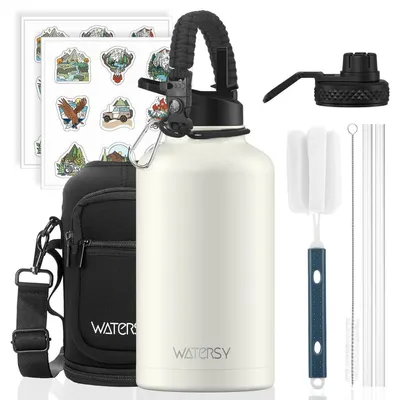 Immagine prodotto di Borraccia in acciaio inossidabile isolata, capacità 1890 ml, thermos a doppia parete, color beige, con 2 tappi