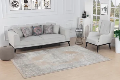 Produktbild von Vintage Orientteppich - Kurzflor Wohnzimmerteppich, Beige Weiß 120x170 cm