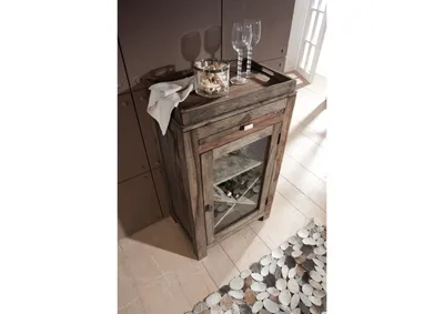 Produktbild von MASSIVMOEBEL24Weinregal Sheesham 60x40x104  grau geölt NATURE GREY #94