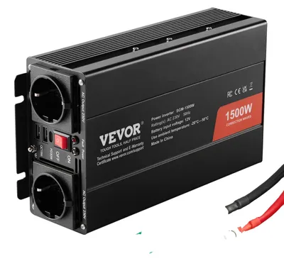 Obrázok produktu pre VEVOR sínusový menič, 1500 W DC 12 V AC 230 V menič s 2 AC zásuvkami 2 USB porty 1 port typu C 6 náhradných poistiek pre malé domáce spotrebiče, ako sú smartfóny notebooky