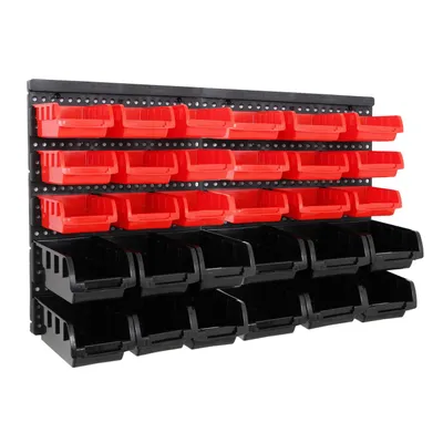 Produktbild von 32tlg Stapelboxen Wandregal Set | Werkstatt Lager Schraubenbox | Werkstattregal Lagerregal | Box Sortimentskasten Regal | Regalsystem Steckregal