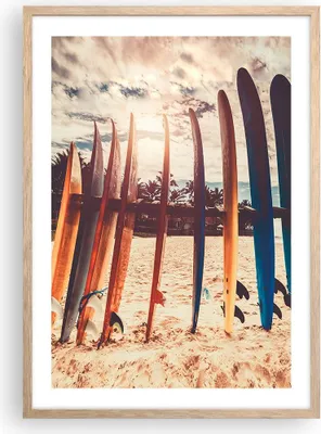 Produktbild von Gerahmtes Poster - Rahmen in heller Eiche - Surfen Strand Board - 50x70 cm - Wand Bild - Wanddeko - Wandbilder - Kunstposter - Wandposter - Bilderrahmen - Bilder - Kunstdruck - P2NPA50x70-4992