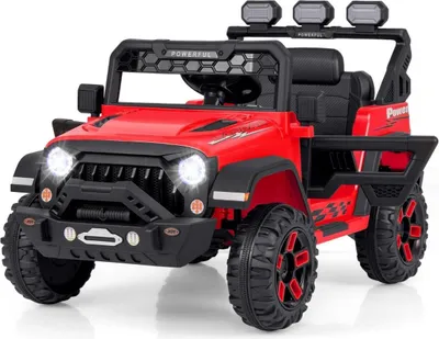 Produktbild von Kinder Elektroauto mit 2,4G Fernbedienung & USB & Licht & Musik 12V Kinderauto Jeep Auto Rot
