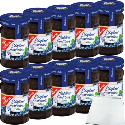 Produktbild von Gut & Günstig Heidelbeer Konfitüre Extra mit 50% Frucht 10er Pack (10x450g Glas) + usy Block