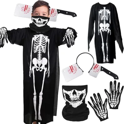 Immagine prodotto di Costume da scheletro, set da 4 pezzi, design spaventoso, ideale per Halloween e carnevale