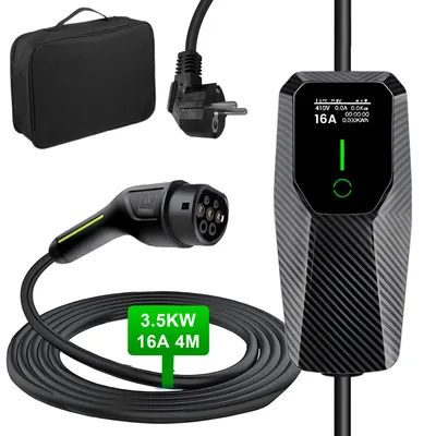 Immagine prodotto di JUNSUN Caricabatterie portatile per auto elettriche 3,68 kW 16A monofase tipo 2 - cavo da 4 m con spina Schuko, IEC62196-2 e IP67 nero