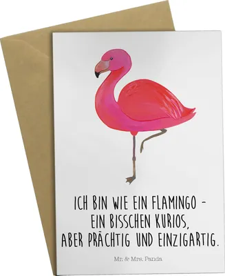 Produktbild von Mr. & Mrs. Panda Grußkarte Flamingo Classic - Weiß - Geschenk, weihnachtskarten, glückwunschkarten, Prächtig, Stolz, Selbstliebe, kommunionskarte, dankeskarten, Spruch