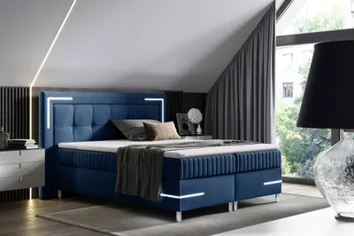 Produktbild von Boxspringbett Schlafzimmerbett 120x200cm AMORE Nr.1 Dunkelblau inkl. LED-Beleuchtung