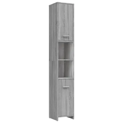 A tall, narrow cabinet with a wood-grain finish.
