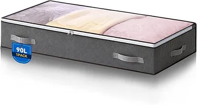 Produktbild von PolkaHome® 90L Unterbett-Aufbewahrungstasche, faltbare Kleideraufbewahrung, Aufbewahrungsbox mit Deckel, große Aufbewahrungstasche für