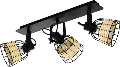 Produktbild von EGLO Deckenlampe Anwick 1, Deckenleuchte Vintage, Boho, Deckenstrahler aus Stahl und Rattan, Wohnzimmerlampe in Schwarz, Natur, Küchenlampe, E27