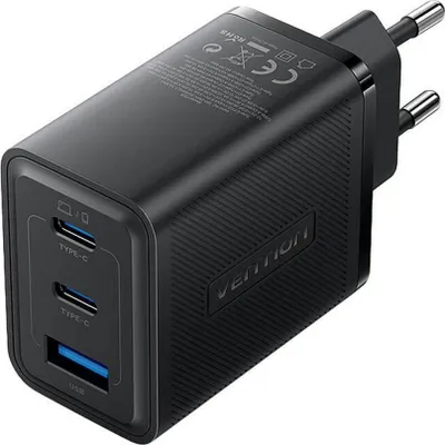 Immagine prodotto di Vention Sieninis įkroviklis, ventiliacija, FERB0-EU, 2xUSB-C, USB-A, 65W/65W/30W, GaN (juoda)