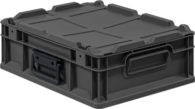 Zdjęcie produktu dla Eurobox NextGen Portable Germany | wys. x szer. x gł. 13,5 x 30 x 40 cm | 11 litrów | czarny | pojemnik euro, pojemnik transportowy, pojemnik do transportu, pojemnik do układania w stosy