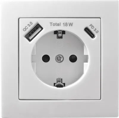 Produktbild von Schutzkontakt-Steckdose McPower Flair 1x USB-C 18W PD 1x USB-A weiß
