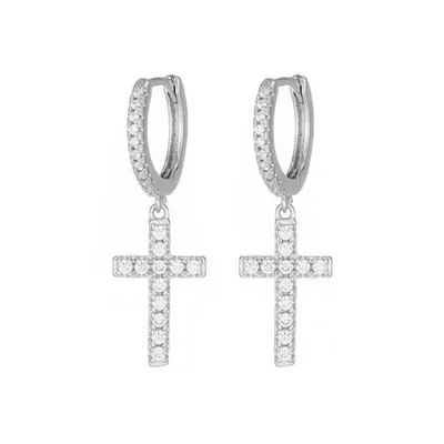 Produktbild von Ohrschmuck Kreuzschmuck Zirkonia Creole Ohrcreolen Jesuskreuz GESCHENKIDEE, Sterling Silber 925, inklusive Geschenkschachtel