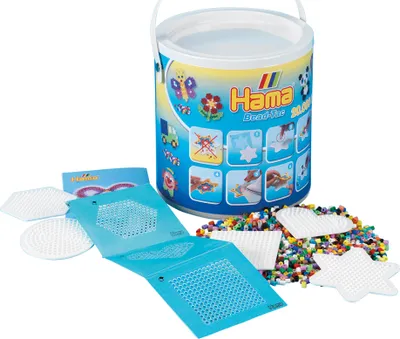 Immagine prodotto di Hama perline stirabili midi + 5 piastre per spilli secchio 20.000 perline stirabili
