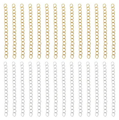 Produktbild von 100 Stück Kettenverlängerungen in 2 Farben für die Schmuckherstellung, 18 Karat Gold und Sterling Silber plattiert, 304 Edelstahl, 2 Zoll