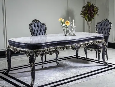 Produktbild von Casa Padrino Luxus Barock Esstisch Weiß / Blau / Gold - Handgefertigter Massivholz Esszimmertisch - Barock Esszimmer Möbel - Edel & Prunkvoll