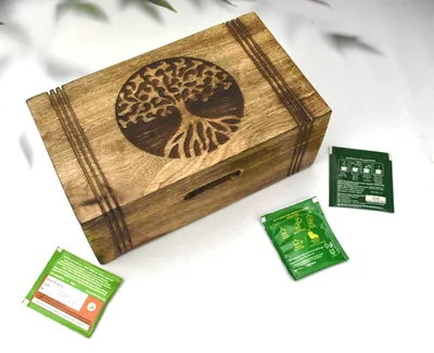 Productafbeelding van Solidchoice - Houten Theedoos met 6 Compartimenten voor Organisatie