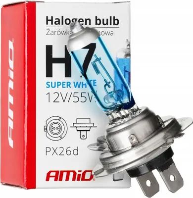 Zdjęcie produktu dla Żarówka halogenowa H7 12V 55W filtr UV (E8) Super White AMIO-01157