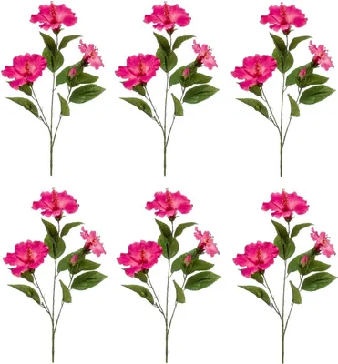Produktbild von 6er Set künstliche Hibiskuszweige mit 3 Blüten pink H. 82cm Emerald Kunstblumen