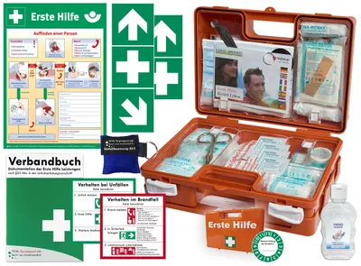 Produktbild von Verbandskoffer (K) Typ CN -Komplettpaket- Erste Hilfe nach aktueller DIN 13157 (Betriebe) INKL. Hygiene-Gel & Notfallbeatmung + AUSHANG + AUFKLEBER