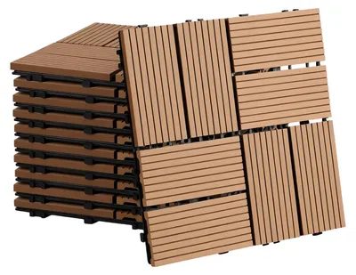 Obrázok produktu pre Peviasot, terasové dlaždice WPC, 30x30 cm, farba teaku, 55 kusov, 5 m², systém kliknutia, vhodné do záhrady a na balkón