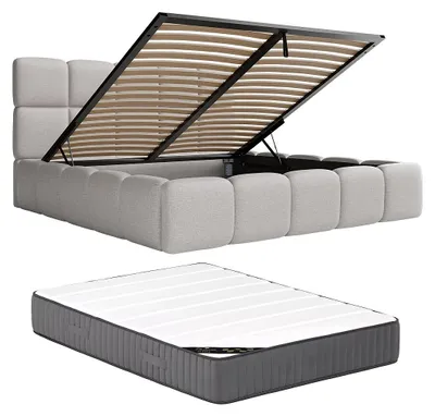 Produktbild von Bett mit Kommode 180 x 200 cm - Melange Stoff - Hellgrau + Matratze - DAMADO Pascala Morabito
