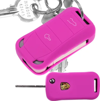 Produktbild von Auto Schlüssel Hülle Silikon Schutz Cover Pink kompatibel mit Porsche Cayenne 955 9PA 2002-2012 2 Tasten Klappschlüssel