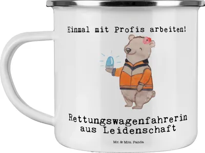 Produktbild von Mr. & Mrs. Panda Emaille Tasse Rettungswagenfahrerin Leidenschaft - Weiß - Geschenk, Emailletasse, Pott, Outdoor, Teebecher, Teetasse