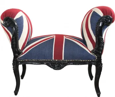 Produktbild von Casa Padrino Barock Schemel Hocker Union Jack / Schwarz - Sitzbank