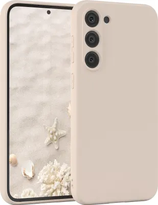 A smartphone case with a beach-themed wallpaper on the phone screen.