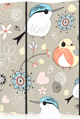 Produktbild von 3-teiliger Einseitiger Vlies Paravent - Natural pattern with birds 135x172 cm Für Kinder g-C-0177-z-b