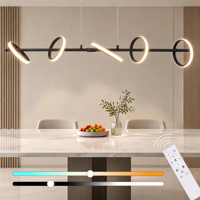 Productafbeelding van ZMH Hanglamp LED, 162 cm, dimbaar met afstandsbediening, 42W, zwart, modern, in hoogte verstelbaar. Eetkamerlamp voor eetkamer en woonkamer