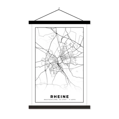 Produktbild von MuchoWow® Textilposter Karte - Rheine - Stadtplan 120x180 cm mit schwarzem Rahmen - Fotos