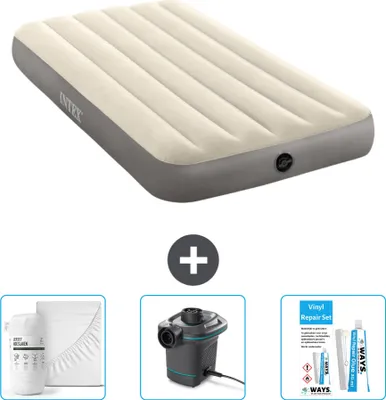 Obrázok produktu pre Intex nafukovacie lôžko - 1 osoba - 99 x 191 x 25 cm - béžová - vrátane priliehavého prestieradla - pumpy a súpravy na opravu