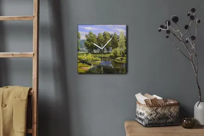 Produktbild von Coloray Hodiny Unikátní 30x30 cm  Tiché hodiny Pro obývací pokoj a kuchyň Nástěnné hodiny Plátno Bílé ručičky hodin - Stromy voda