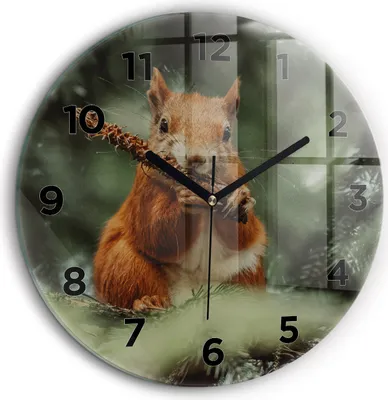 Produktbild von Wallfluent Große Wanduhr – Stilles Quarzuhrwerk - Uhr Dekoration Wohnzimmer Schlafzimmer Küche - Zifferblatt - schwarze Zeiger - 60 cm - Eichhörnchen und Wildtiere