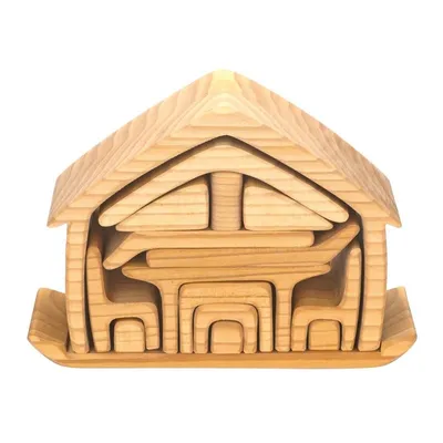 Produktbild von Happy Kidz Bausteine Haus mit Möbel Farbe: natur 21403215064_natur