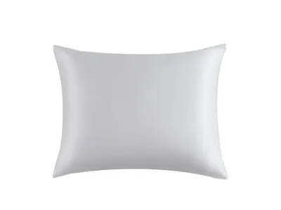A plain white background with a single pillowcase.