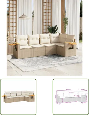Produktbild von The Living Store 5-tlg. Garten-Sofagarnitur mit Kissen Beige Poly Rattan