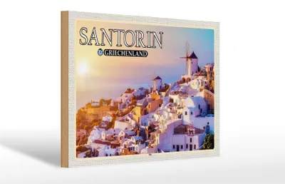 Produktbild von Holzschild Reise 30x20cm Santorin Griechenland Oia Küstendorf Deko