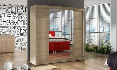 Produktbild von Geräumiger Kleiderschrank 200 BULAN II, Eiche Sonoma mit Spiegel